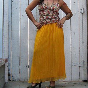 RESCALA Vintage Yellow‎ Pleated Full Length Skirt OS